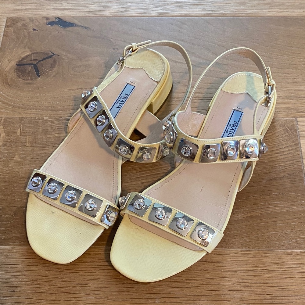 Prada Lemon Sandals with Metallic Details
